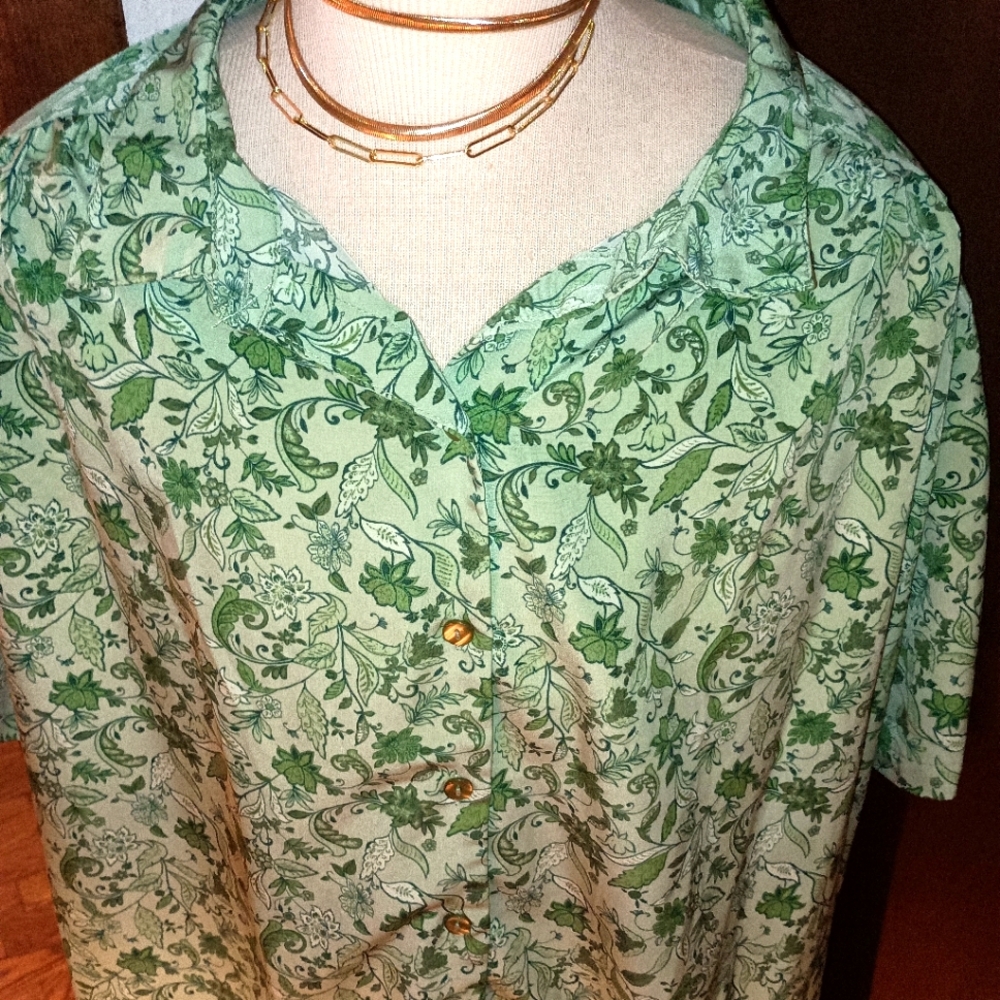 Woman Within Short Sleeve Button Up Shirt Blouse with Collar Plus Size 4X 34-36W